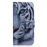 Nokia C32 Leather Flip Cover m. Lommebok og trykk - Tiger