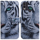 Nokia C22 Leather Flip Cover m. Lommebok og trykk - Tiger