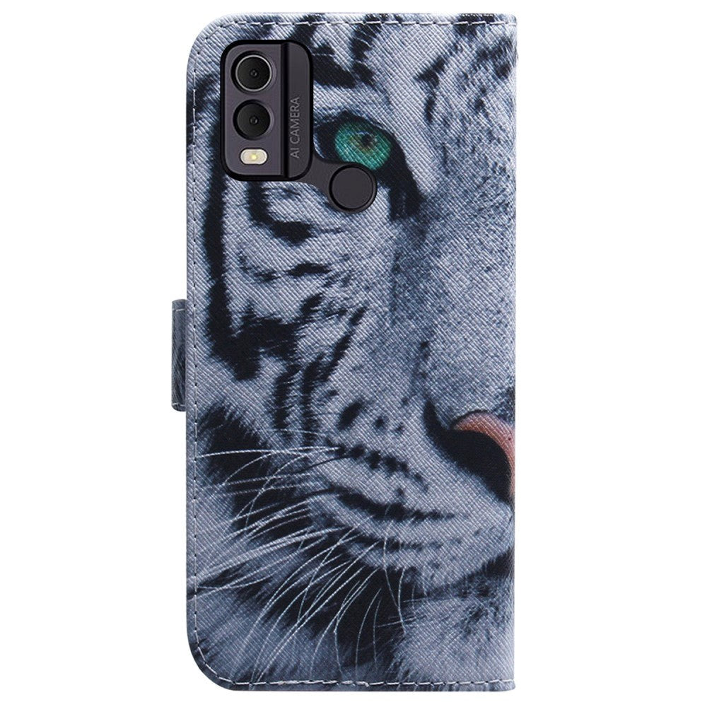 Nokia C22 Leather Flip Cover m. Lommebok og trykk - Tiger