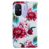 Xiaomi Redmi 12C flip-deksel i kunstskinn m. Veske og stropp - Påfuglfjær