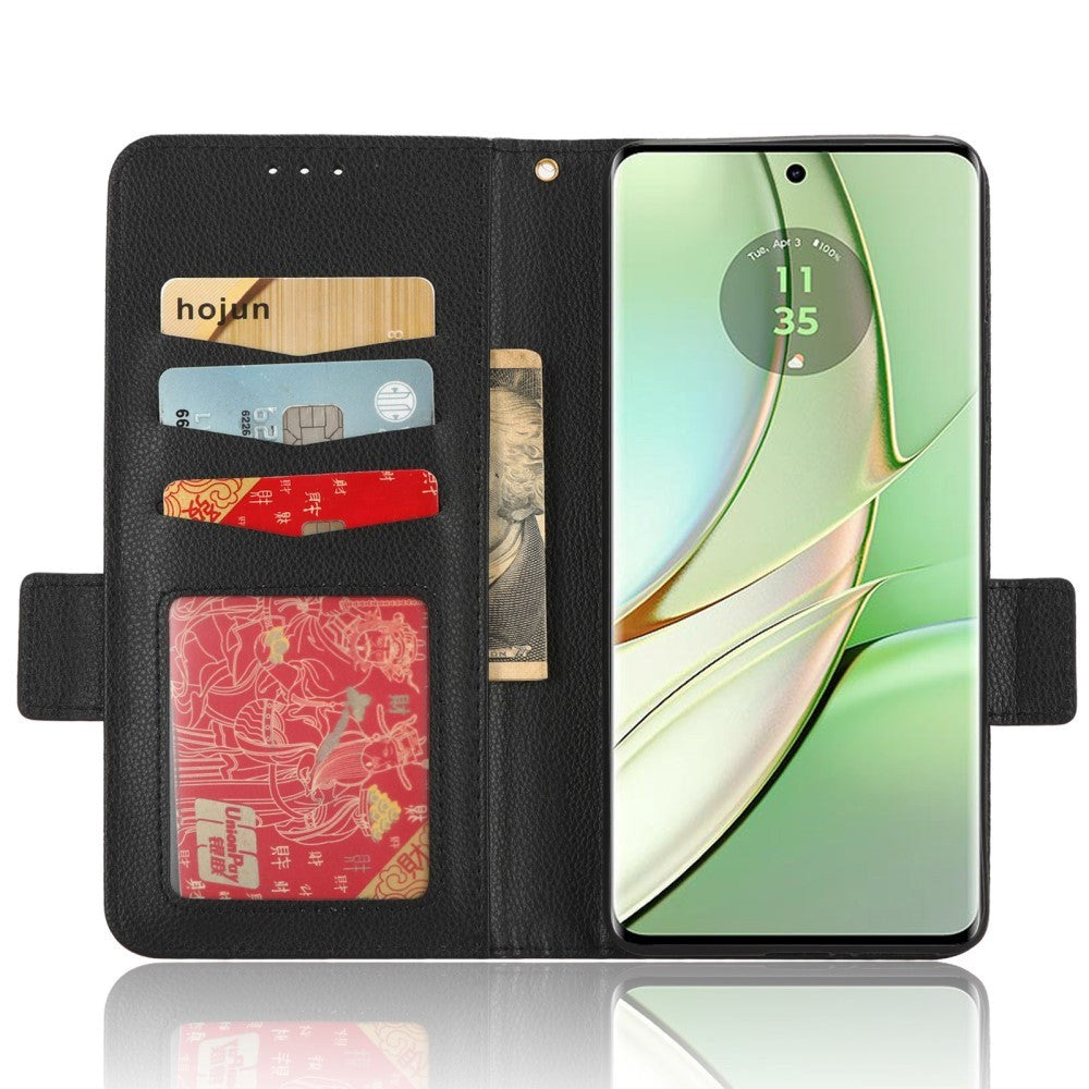 Motorola Edge 40 PU Litchi Læder Flip Cover m. Pung - Sort