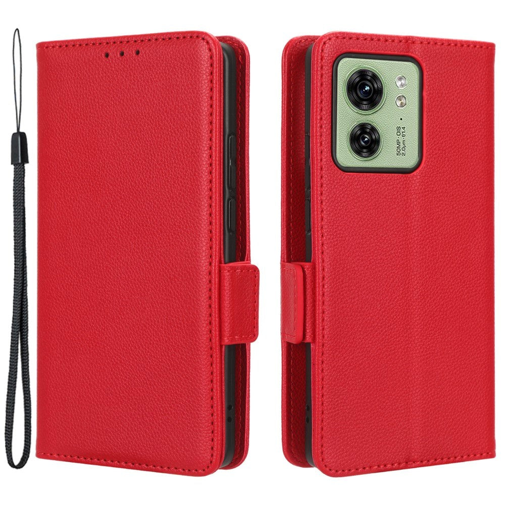 Motorola Edge 40 PU Litchi Leather Flip Cover m. Lommebok - Rød