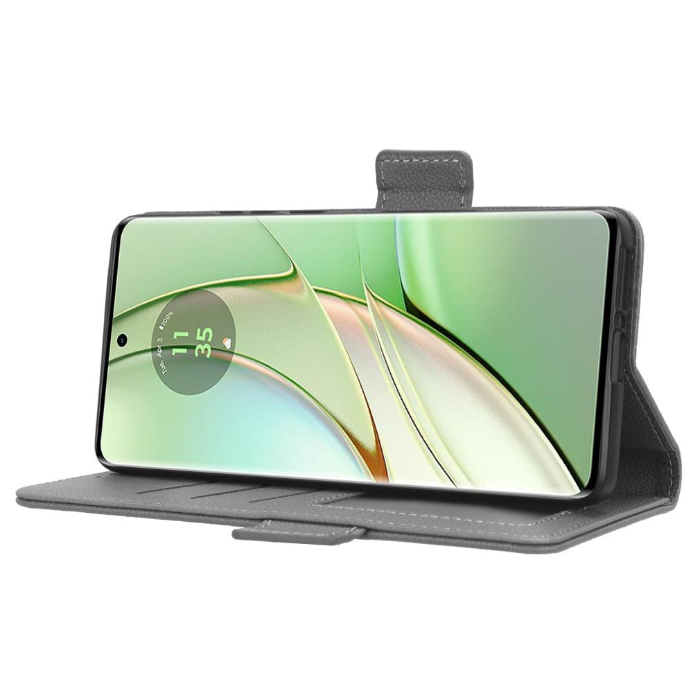 Motorola Edge 40 PU Litchi Leather Flip Cover m. Lommebok - Grå
