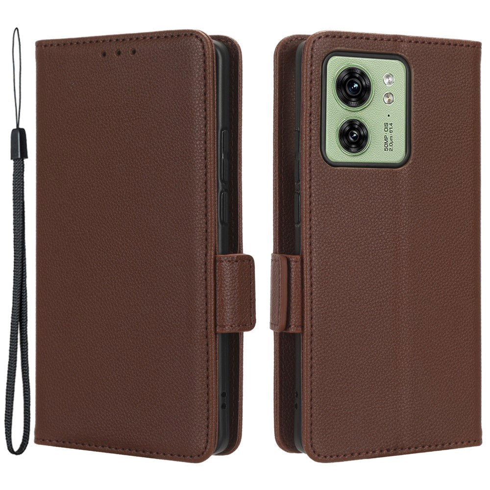 Motorola Edge 40 PU Litchi Leather Flip Cover m. Lommebok - Brun