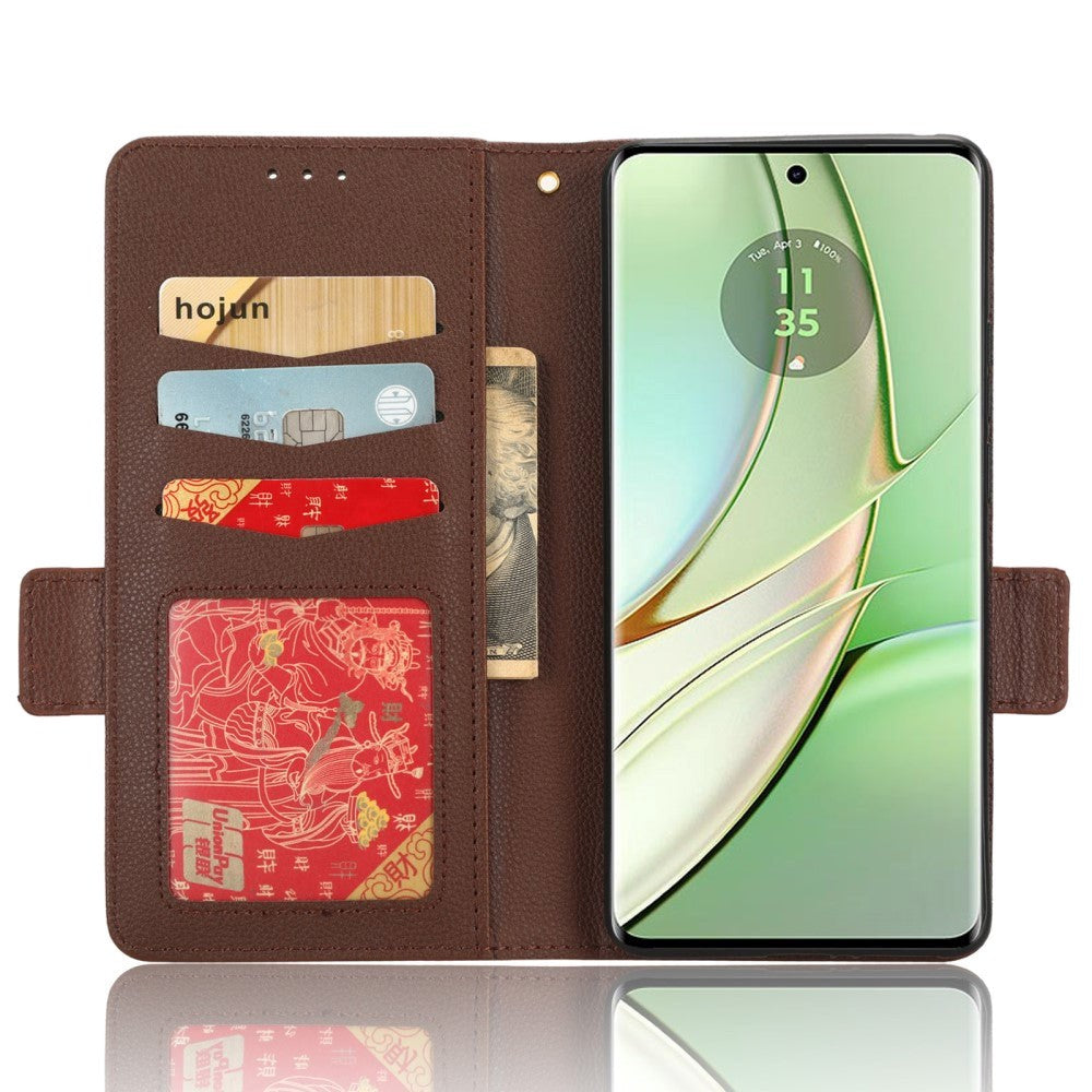Motorola Edge 40 PU Litchi Leather Flip Cover m. Lommebok - Brun