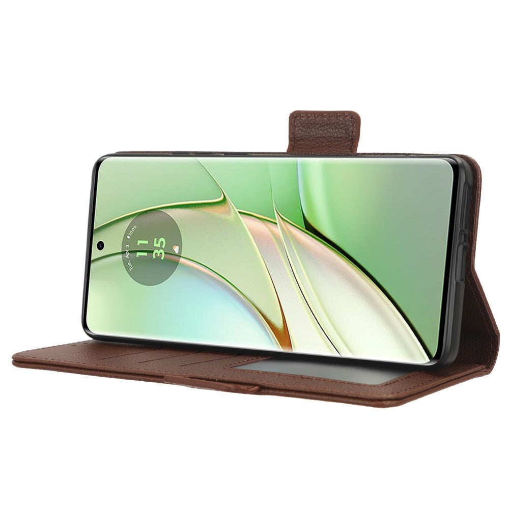 Motorola Edge 40 PU Litchi Leather Flip Cover m. Lommebok - Brun