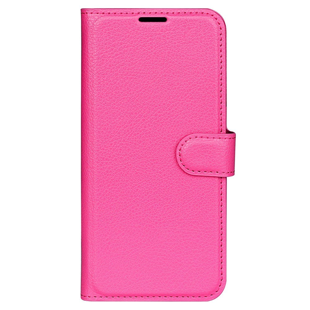 iPhone 15 Pro Max Litchi Leather Flip Cover m. Lommebok - Rosa