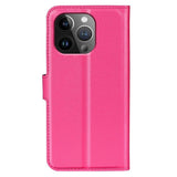 iPhone 15 Pro Max Litchi Leather Flip Cover m. Lommebok - Rosa