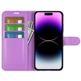 iPhone 15 Pro Max Litchi Leather Flip Cover m. Lommebok - Lilla