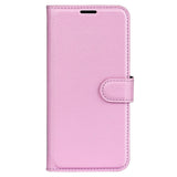 iPhone 15 Pro Litchi Leather Flip Cover m. Lommebok - Rosa