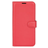 iPhone 15 Pro Litchi Leather Flip Cover m. Lommebok - Rød