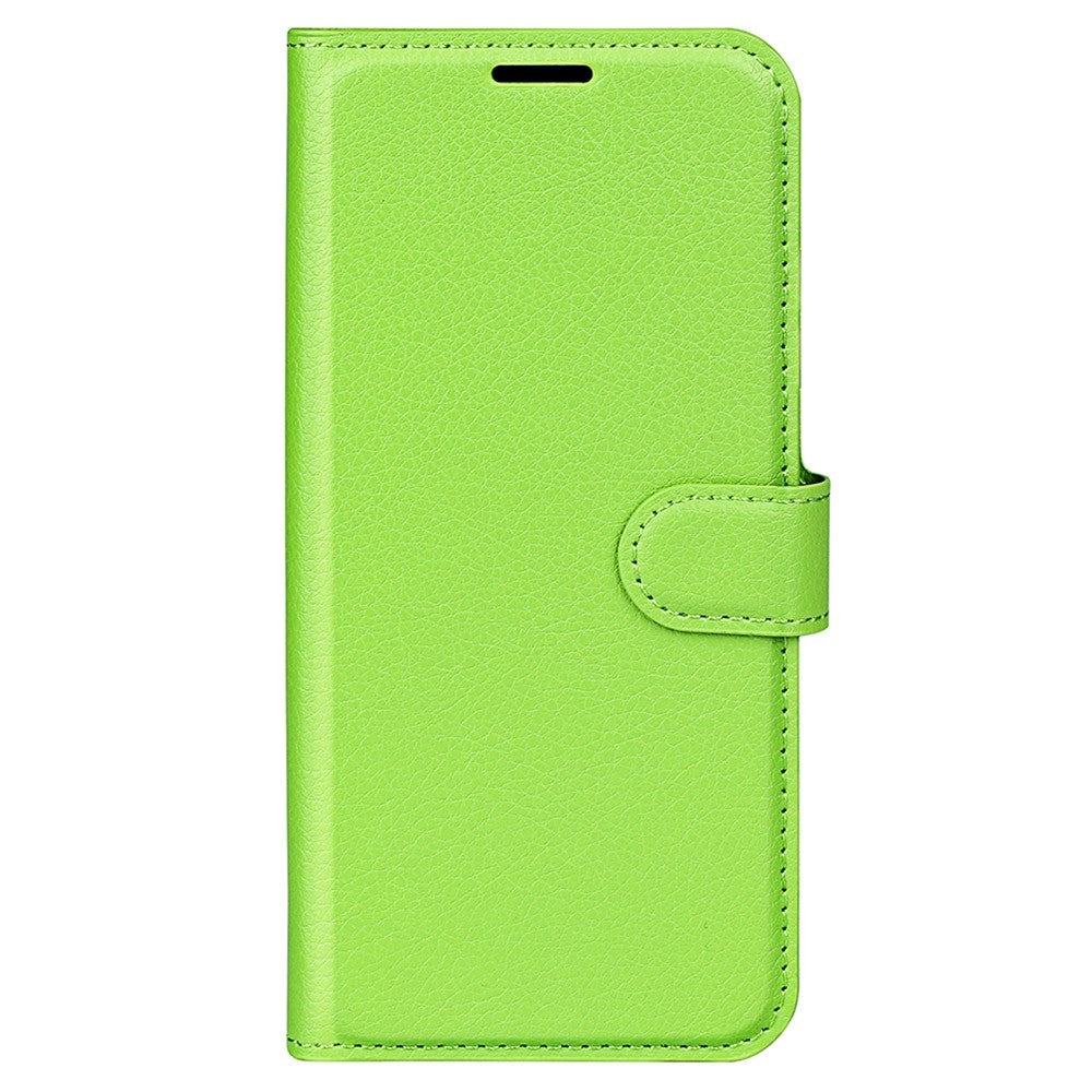 iPhone 15 Pro Litchi Leather Flip Cover m. Lommebok - Grønn