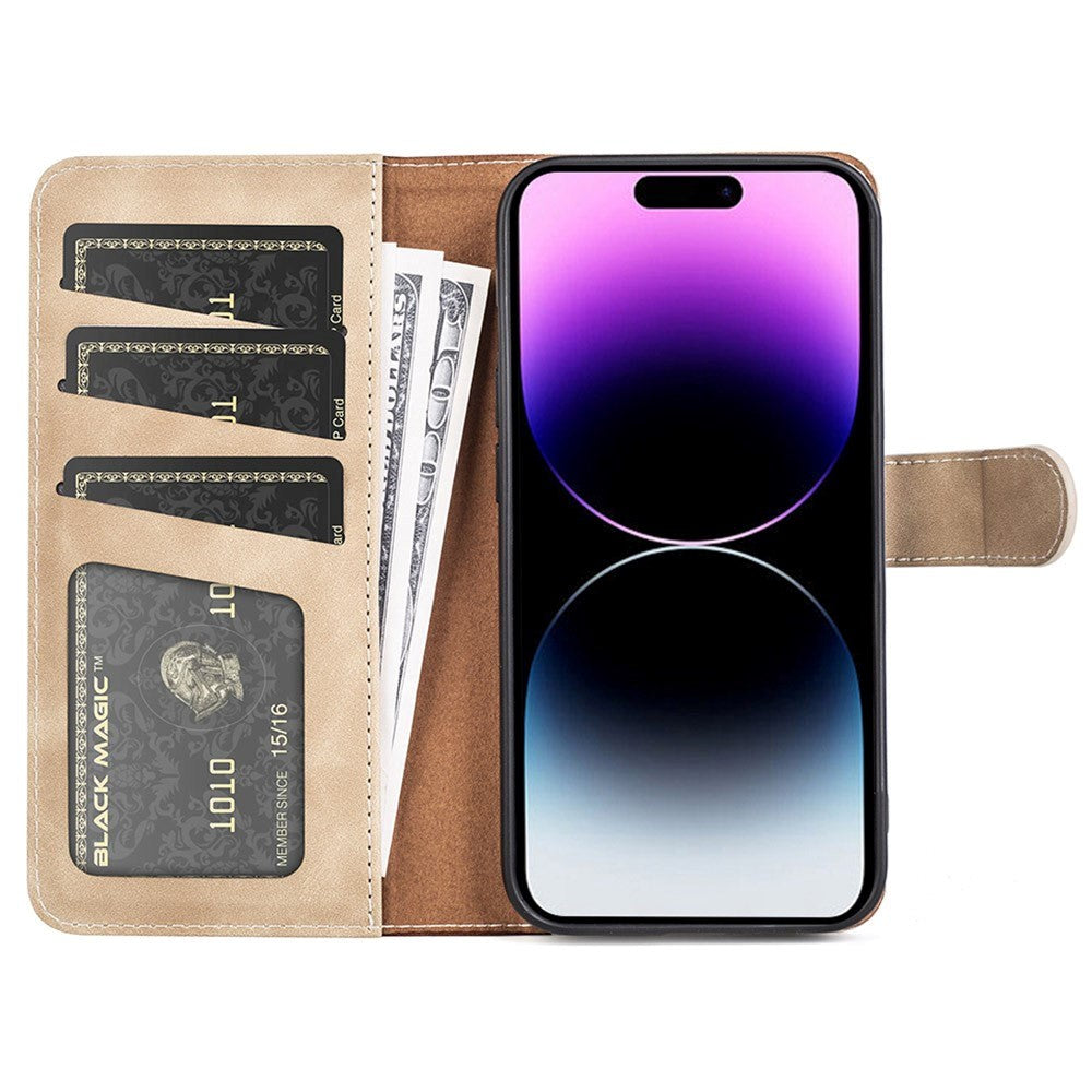 iPhone 15 Pro flerfarget flip skinndeksel m. Lommebok - Mørk / Lysebrun