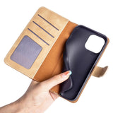 iPhone 15 Pro flerfarget flip skinndeksel m. Lommebok - Mørk / Lysebrun