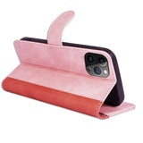 iPhone 15 Pro Multicolor Flip Lærdeksel m. Lommebok - Rosa / Rød