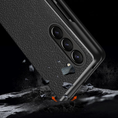 Samsung Galaxy Z Fold5 5G Leather Litchi Bakdeksel - Svart