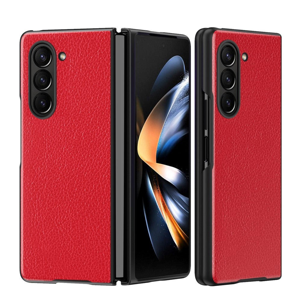 Samsung Galaxy Z Fold5 5G Leather Litchi Bakdeksel - Rød
