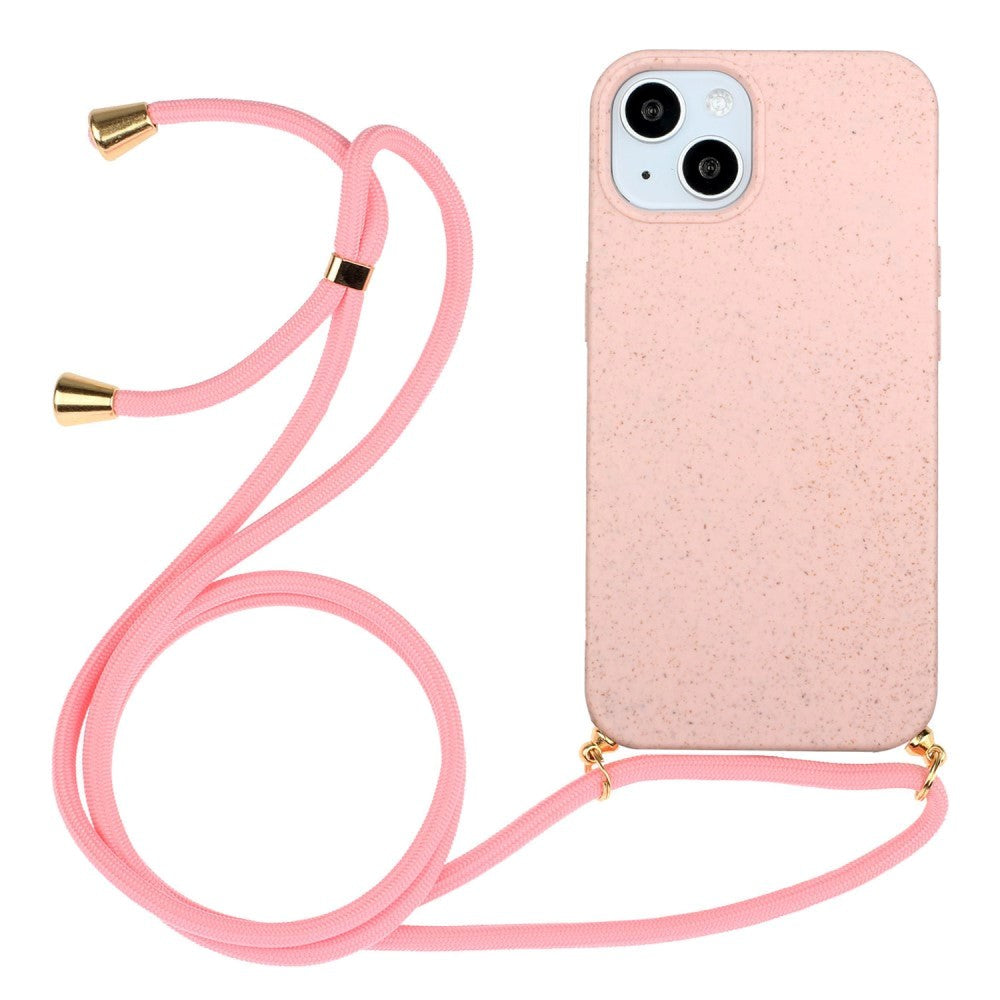 iPhone 15 Plus fleksibelt plastdeksel m. Snor / stropp - Rosa