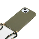 iPhone 15 Plus fleksibelt plastdeksel m. Snor / stropp - Army Green