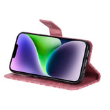 iPhone 15 Plus Leather Flip Cover m. Lommebok og stropp - Mandala Flower - Rosa