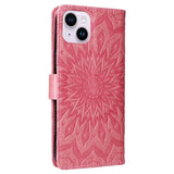 iPhone 15 Plus Leather Flip Cover m. Lommebok og stropp - Mandala Flower - Rosa