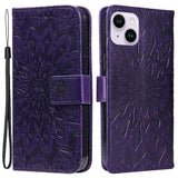iPhone 15 Plus Leather Flip Cover m. Veske og stropp - Mandala Flower - Lilla