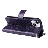 iPhone 15 Plus Leather Flip Cover m. Veske og stropp - Mandala Flower - Lilla