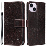 iPhone 15 Plus Leather Flip Cover m. Lommebok og stropp - Mandala Flower - Brun