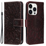 iPhone 15 Pro Leather Flip Cover m. Lommebok og stropp - Mandala Flower - Mørkebrun