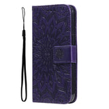 iPhone 15 Pro Leather Flip Cover m. Veske og stropp - Mandala Flower - Lilla