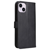 iPhone 15 Plus Leather Flip Cover m. Lommebok og stropp - Svart
