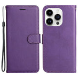 iPhone 15 Pro Leather Flip Cover m. Rem og lommebok - Lilla