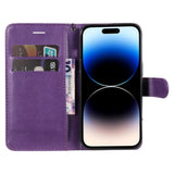 iPhone 15 Pro Leather Flip Cover m. Rem og lommebok - Lilla