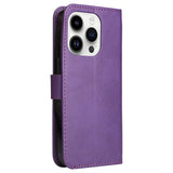 iPhone 15 Pro Leather Flip Cover m. Rem og lommebok - Lilla