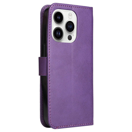 iPhone 15 Pro Leather Flip Cover m. Rem og lommebok - Lilla
