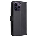 iPhone 15 Pro Max Leather Flip Cover m. Lommebok og stropp - Svart