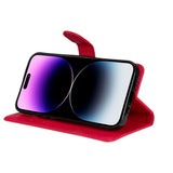 iPhone 15 Pro Max Leather Flip Cover m. Lommebok og stropp - rød