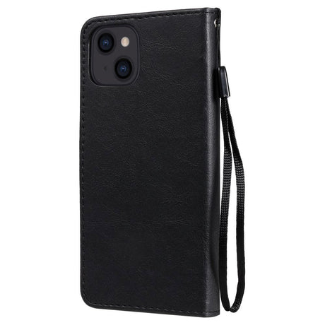 iPhone 15 Leather Flip Cover m. Lommebok og stropp - Svart