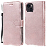 iPhone 15 Læder Flip Cover m. Pung og Strop - Rose Gold