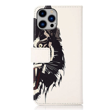iPhone 15 Pro Leather Flip Cover m. Lommebok - Tiger