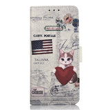 iPhone 15 Leather Flip Cover m. Lommebok - Cat w. Hjerte