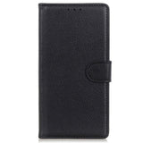 iPhone 15 Plus Litchi Leather Flip Cover m. Lommebok - Svart