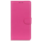 iPhone 15 Litchi Leather Flip Cover m. Lommebok - Rosa