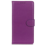 iPhone 15 Litchi Leather Flip Cover m. Lommebok - Lilla