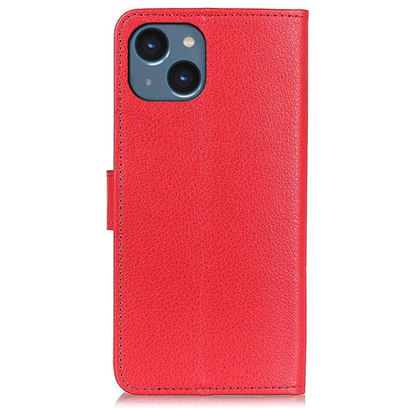 iPhone 15 Litchi Leather Flip Cover m. Lommebok - Rød