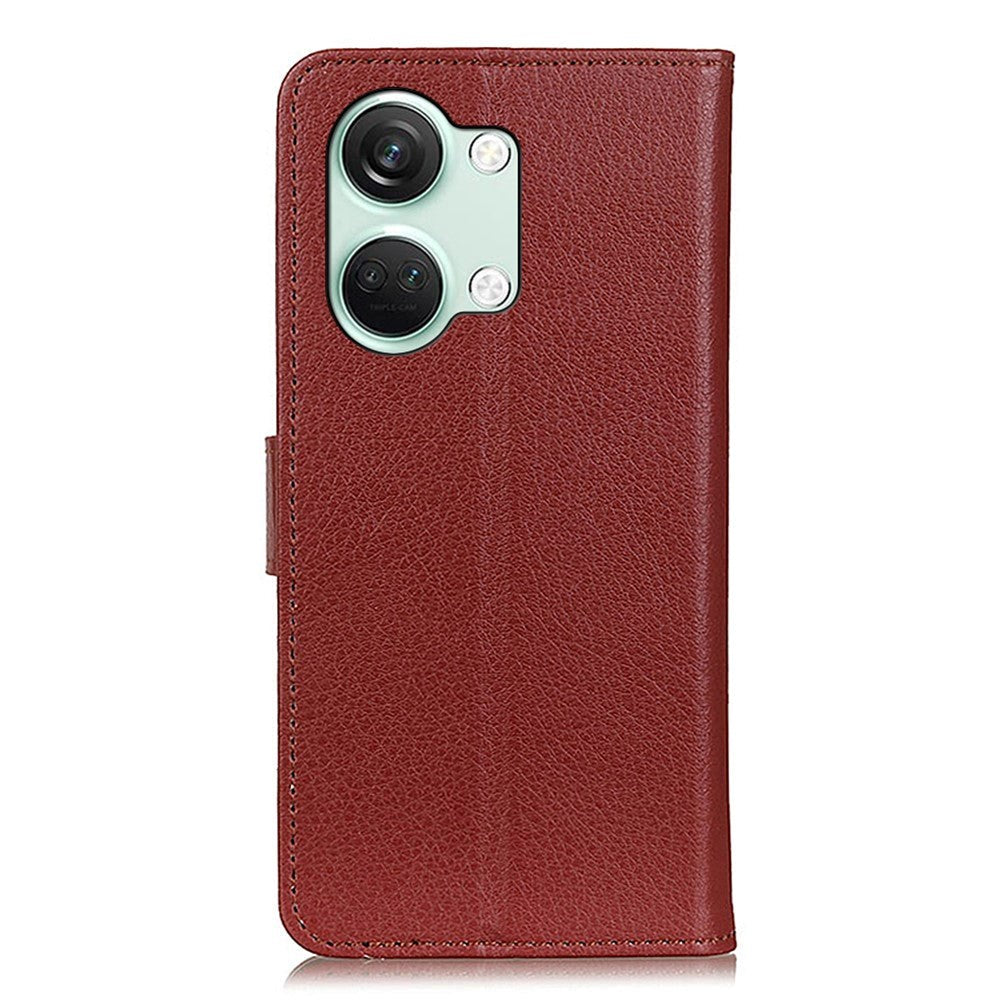 OnePlus Nord 3 (5G) Litchi Leather Flip Cover m. Lommebok - Brun