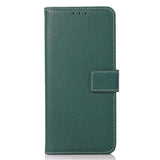 iPhone 15 Pro Max Litchi Leather Flip Cover m. Kortholder - Grønn