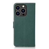 iPhone 15 Pro Max Litchi Leather Flip Cover m. Kortholder - Grønn