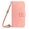 iPhone 15 Pro Leather Flip Cover m. Lommebok og stropp - Solsikkegravering - Rosa