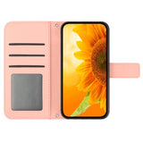 iPhone 15 Pro Leather Flip Cover m. Lommebok og stropp - Solsikkegravering - Rosa
